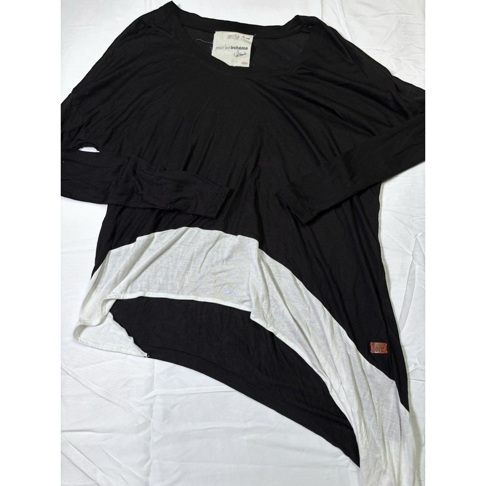 Peace Love World Boheme Asymmetrical Hem Black And White Long Sleeve Shirt Small - Picture 3 of 9
